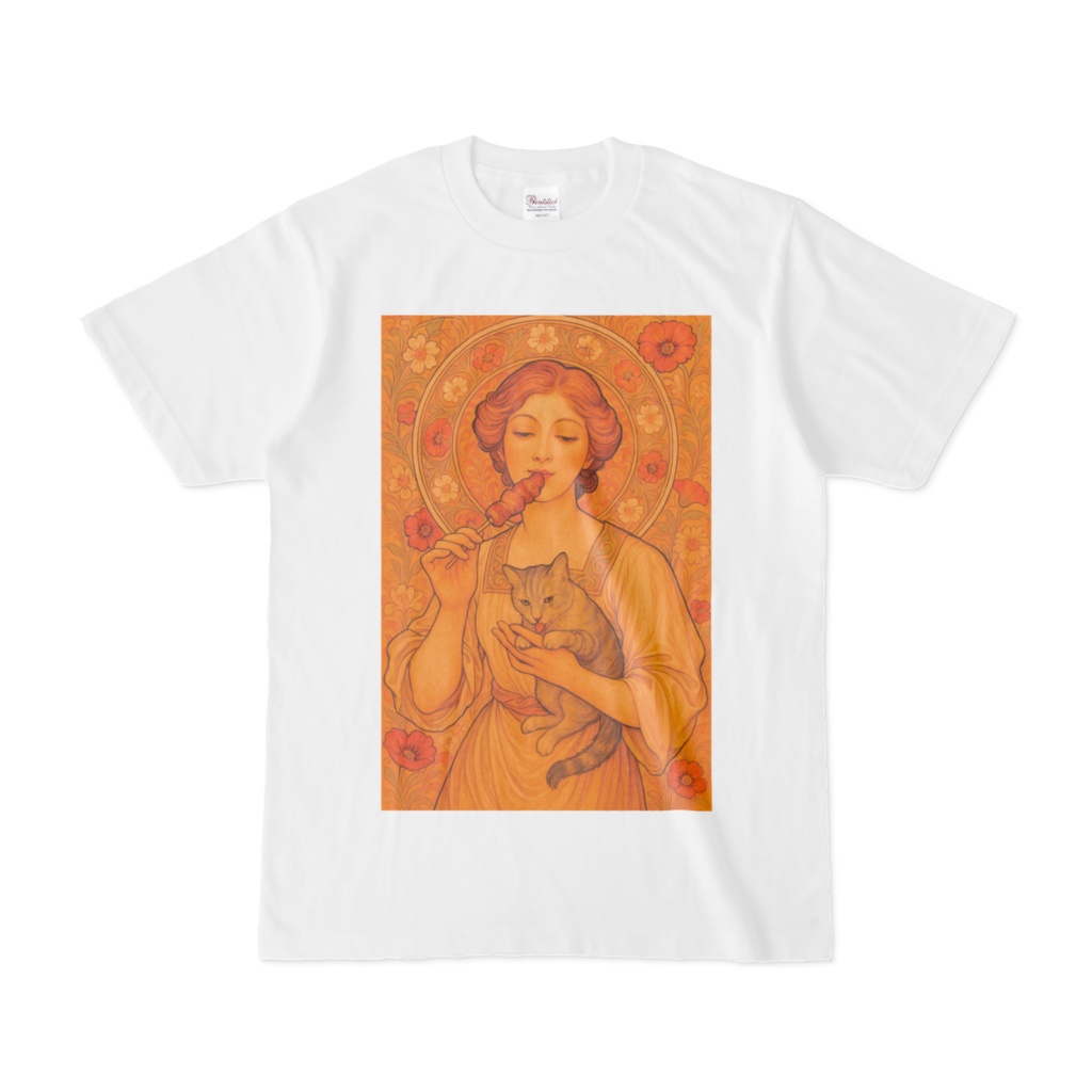 マダムと焼鳥(ミュシャ風)Tシャツ