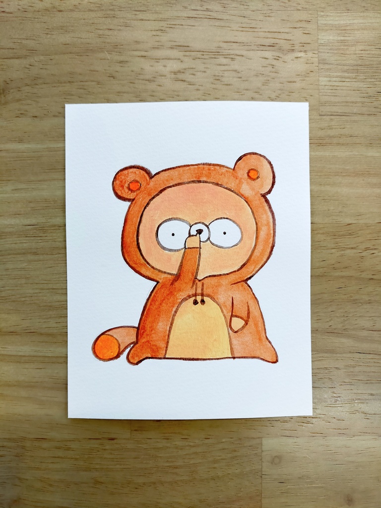 #001アナログイラスト「はなほじたぬくん」