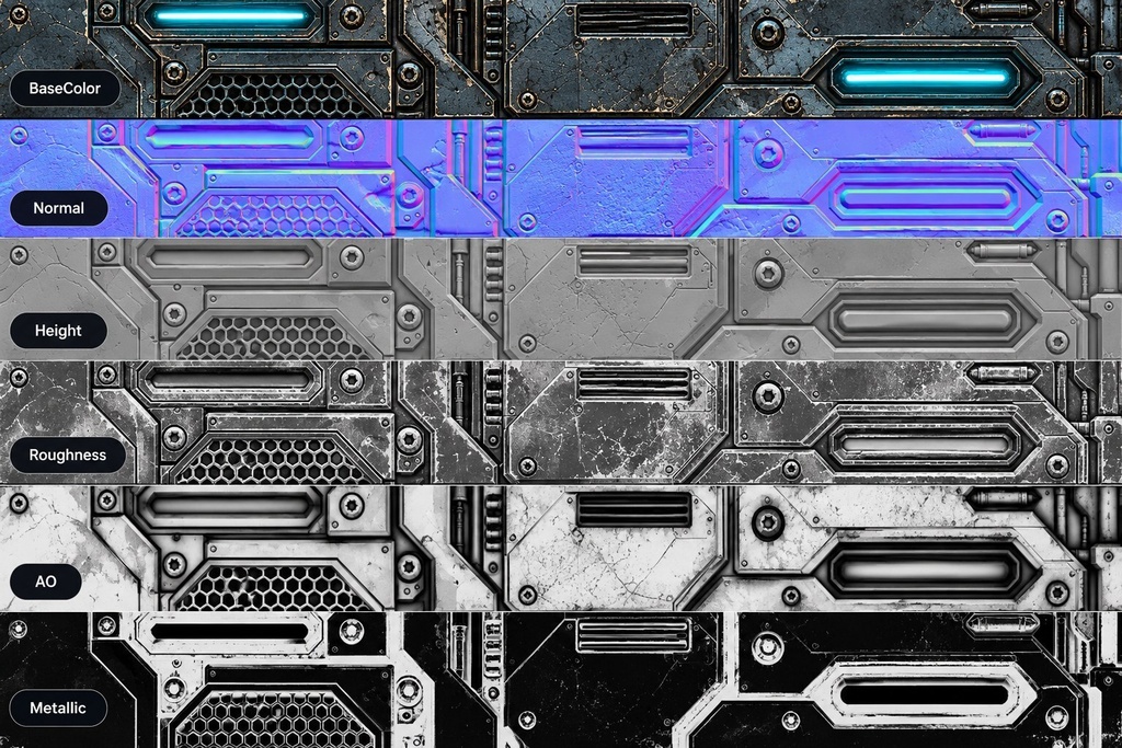 Sci-Fi Panels & Surfaces Texture Pack - 20 Stylised PBR Materials