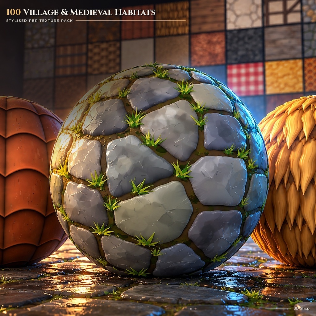 Village & Medieval Habitats Texture Pack - 100 Stylised PBR Materials