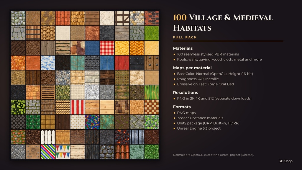 Village & Medieval Habitats Texture Pack - 100 Stylised PBR Materials