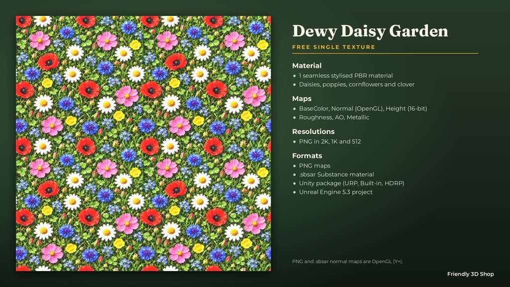 Dewy Daisy Garden - Free Stylised PBR Material