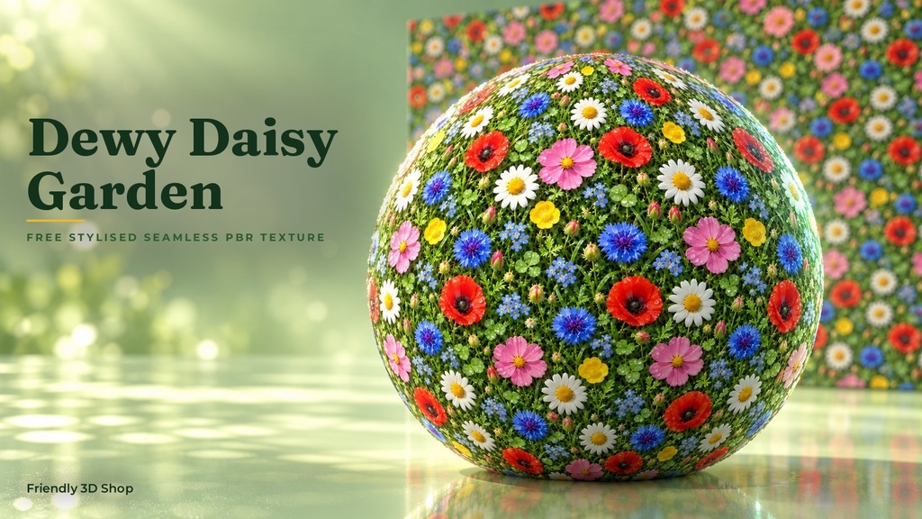 Dewy Daisy Garden - Free Stylised PBR Material