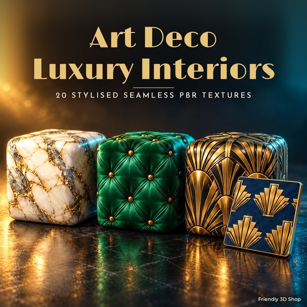 Art Deco Luxury Interiors Texture Pack - 20 Stylised PBR Materials