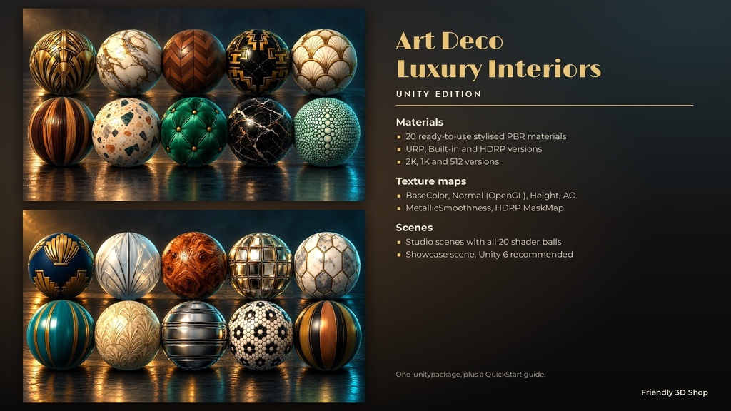Art Deco Luxury Interiors Texture Pack - 20 Stylised PBR Materials
