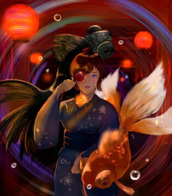 浴衣と金魚