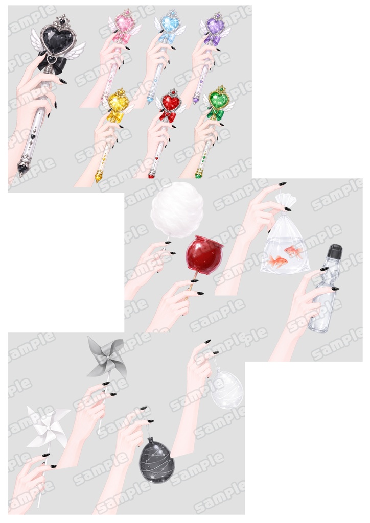 黒ネイル♡手素材セット 全48種+おまけ【透過PNG】