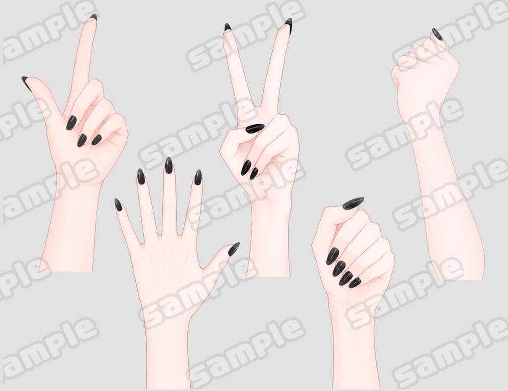 黒ネイル♡手素材セット 全48種+おまけ【透過PNG】