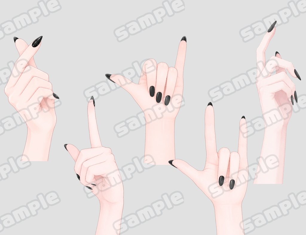 黒ネイル♡手素材セット 全48種+おまけ【透過PNG】