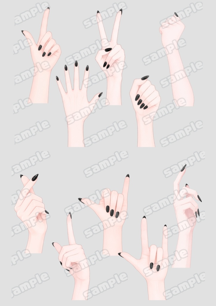 黒ネイル♡手素材セット 全48種+おまけ【透過PNG】