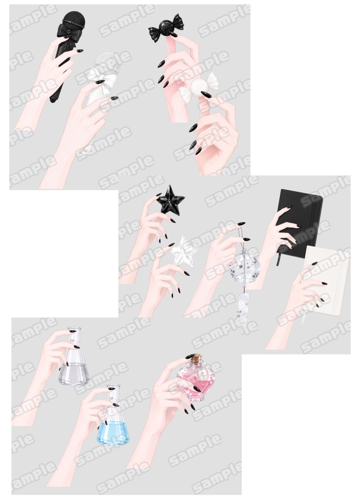 黒ネイル♡手素材セット 全48種+おまけ【透過PNG】