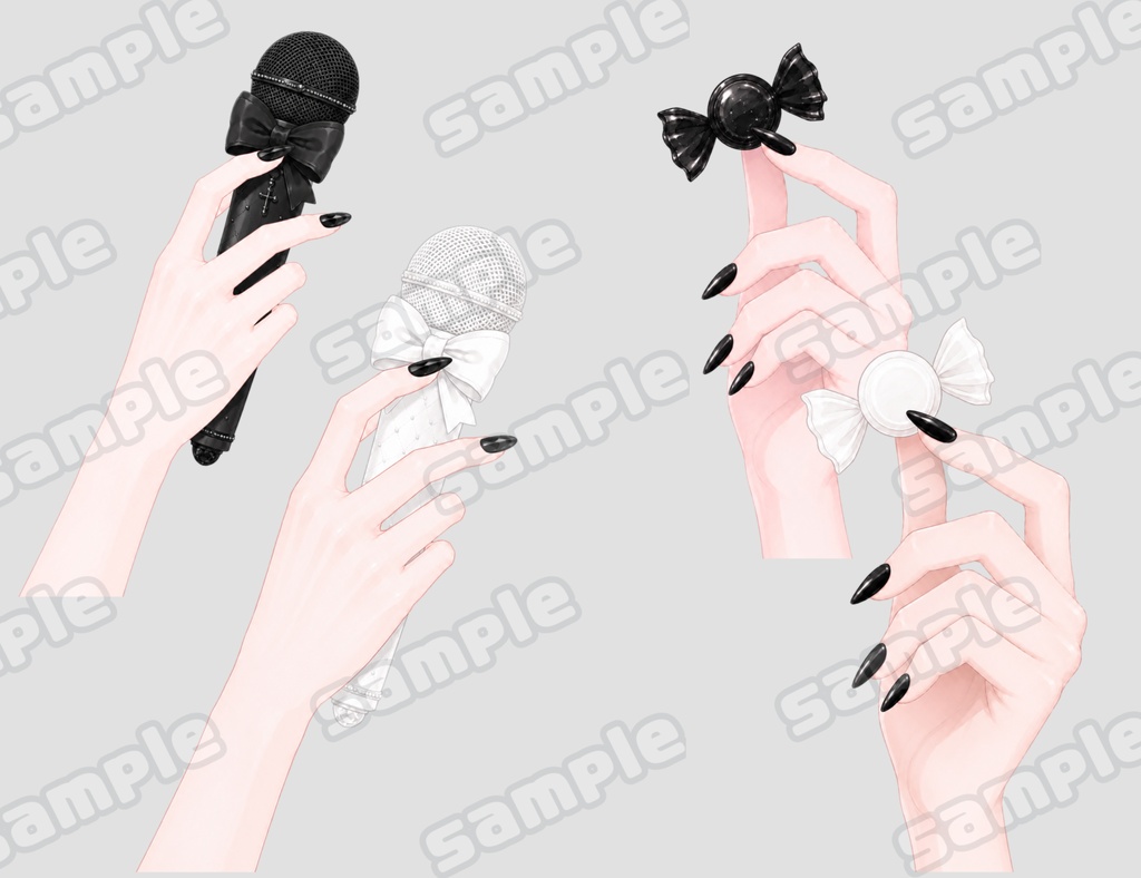 黒ネイル♡手素材セット 全48種+おまけ【透過PNG】