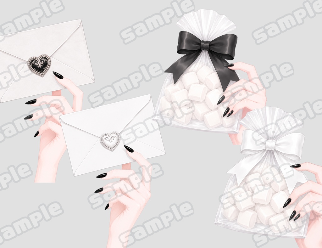 黒ネイル♡手素材セット 全48種+おまけ【透過PNG】