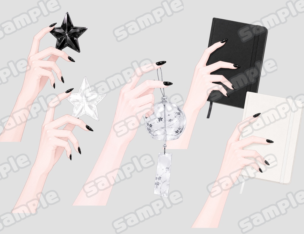 黒ネイル♡手素材セット 全48種+おまけ【透過PNG】