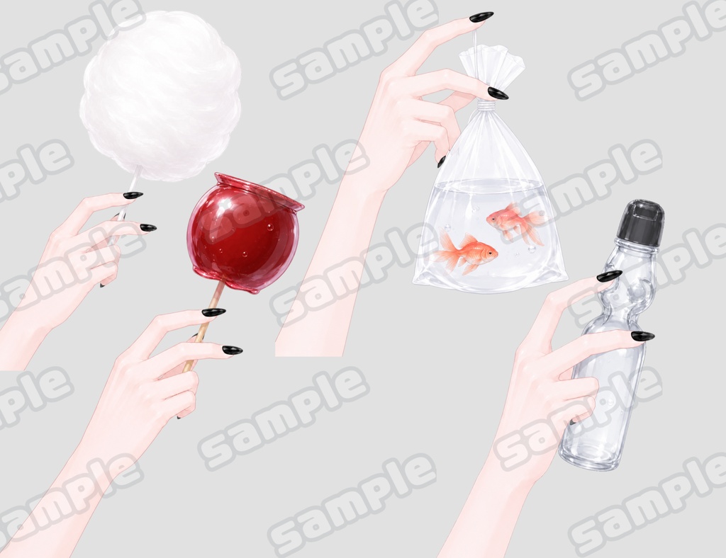黒ネイル♡手素材セット 全48種+おまけ【透過PNG】