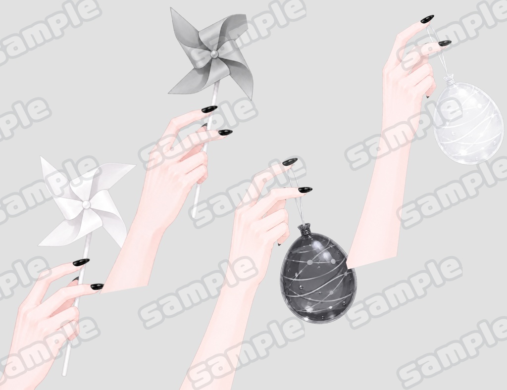 黒ネイル♡手素材セット 全48種+おまけ【透過PNG】