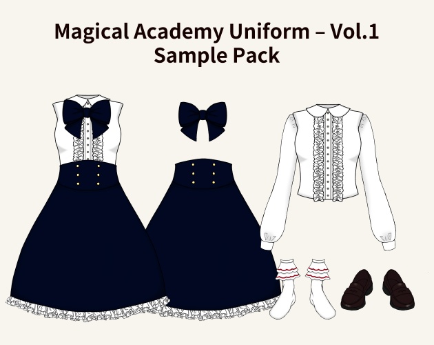 【無料体験/製品版】Magical Academy Uniform Set Vol.1|VTuber・OC向け衣装素材(商用OK・PSD収録)