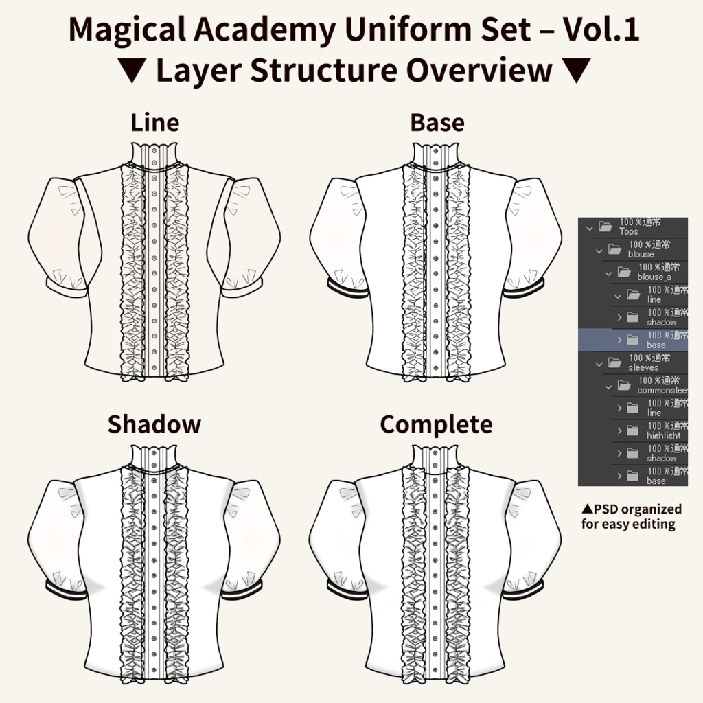 【無料体験/製品版】Magical Academy Uniform Set Vol.1|VTuber・OC向け衣装素材(商用OK・PSD収録)