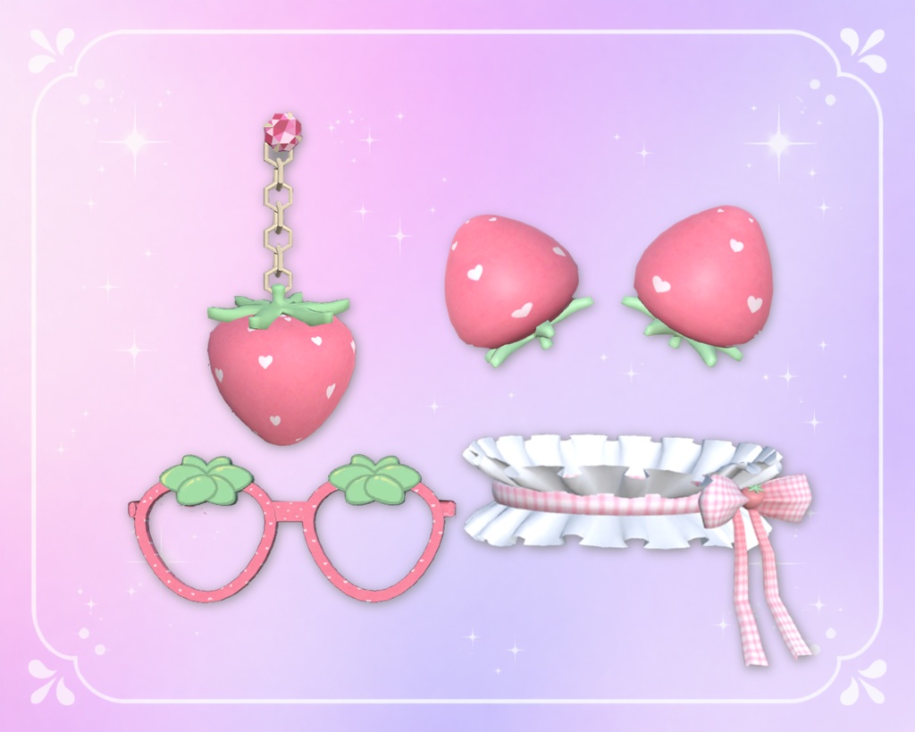 【VRChat】いちごアクセサリー4点セット