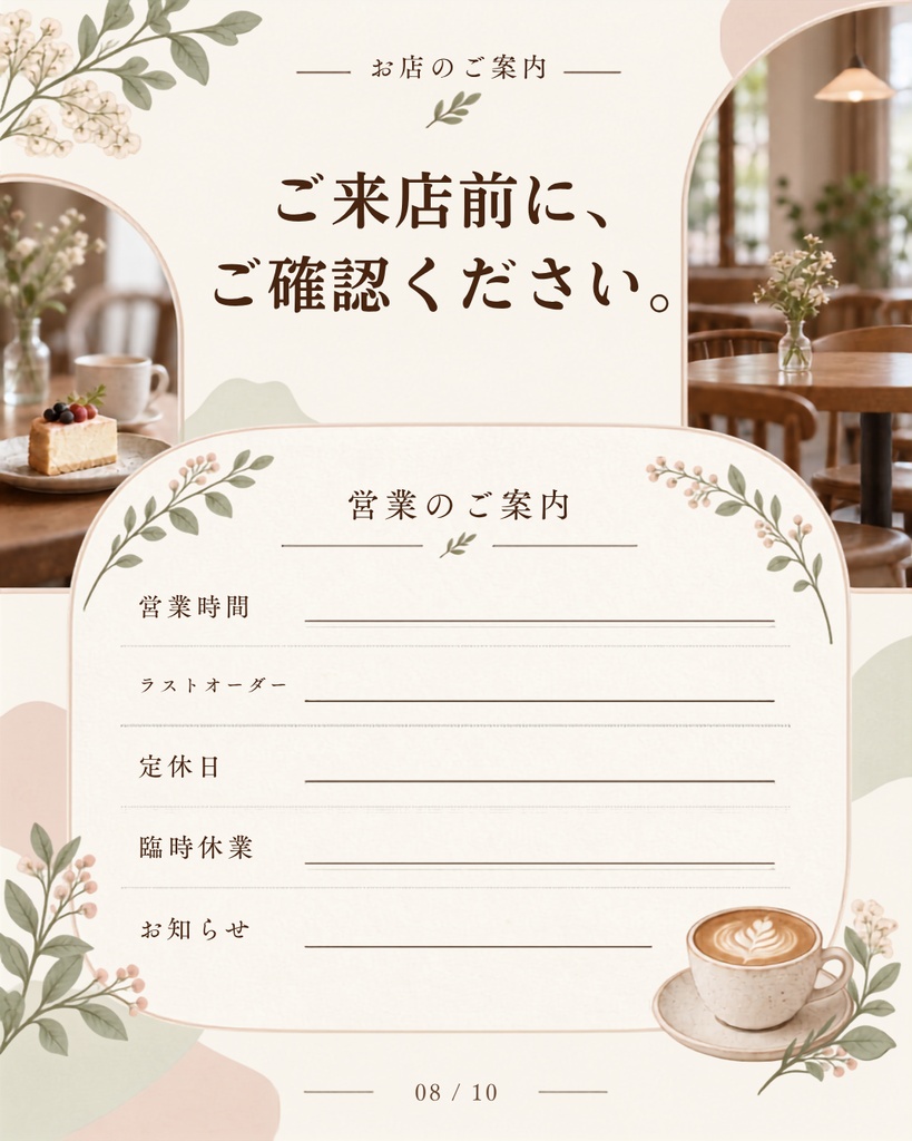 Canva編集可能。カフェ、飲食店向けInstagramテンプレート10枚セット
