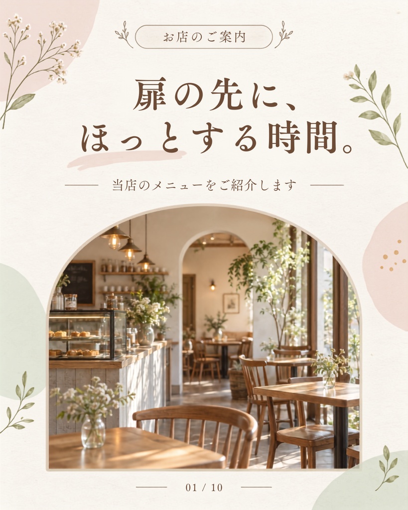 Canva編集可能。カフェ、飲食店向けInstagramテンプレート10枚セット