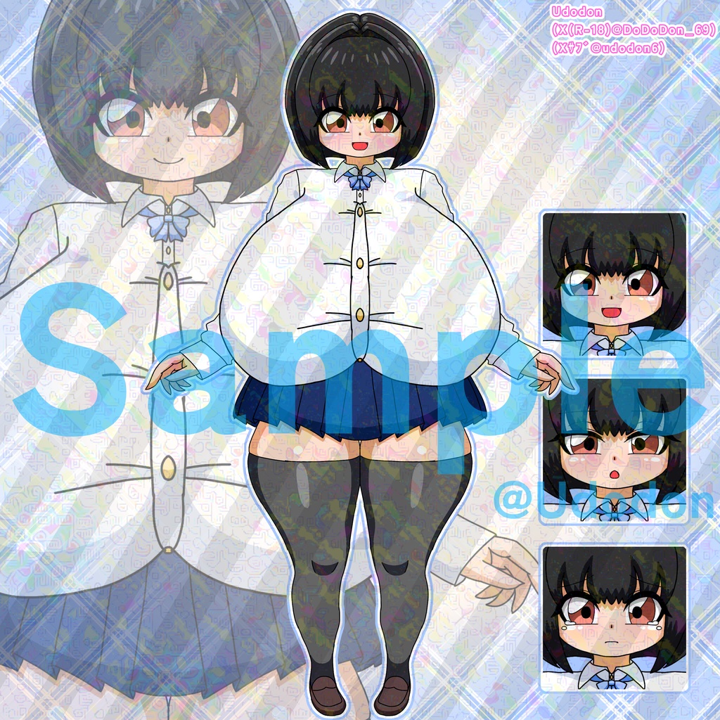 【動く!立ち絵】ぷるんぷるん動く女の子アニメーション素材集💙表情3種 【背景透過GIF】