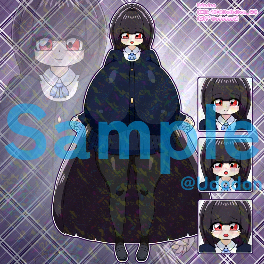 【動く!立ち絵】ぷるんぷるん動く!黒髪女の子アニメーション素材集🖤表情3種 【背景透過GIF】