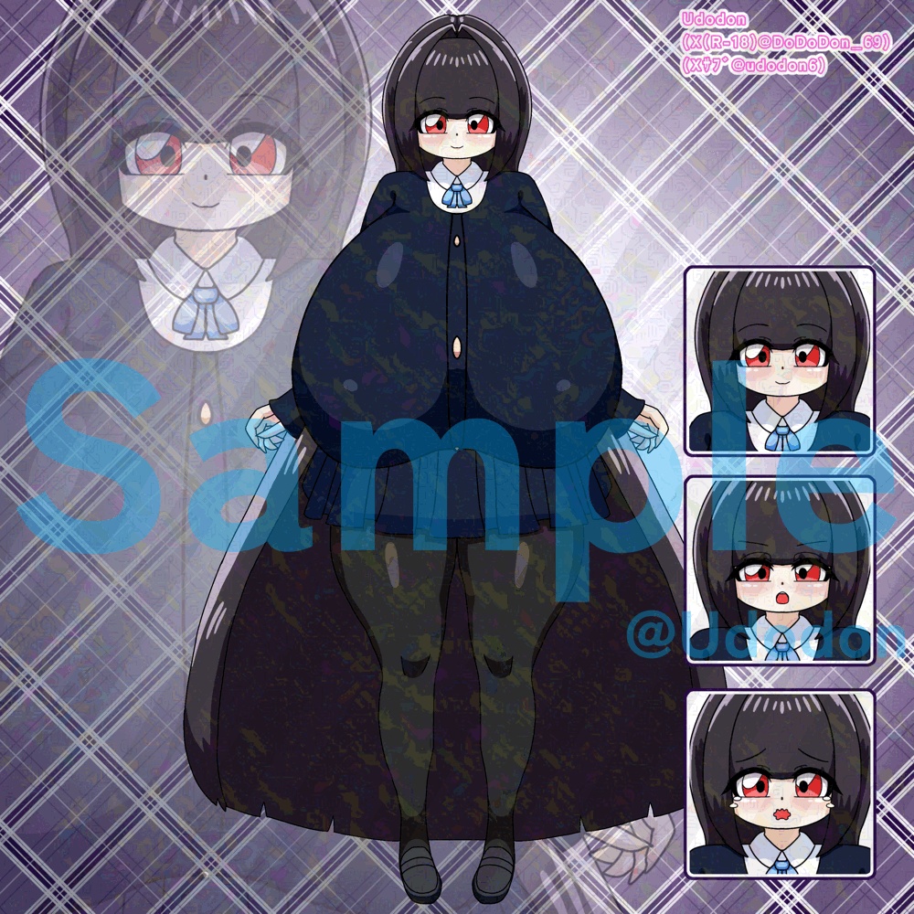 【動く!立ち絵】ぷるんぷるん動く!黒髪女の子アニメーション素材集🖤表情3種 【背景透過GIF】
