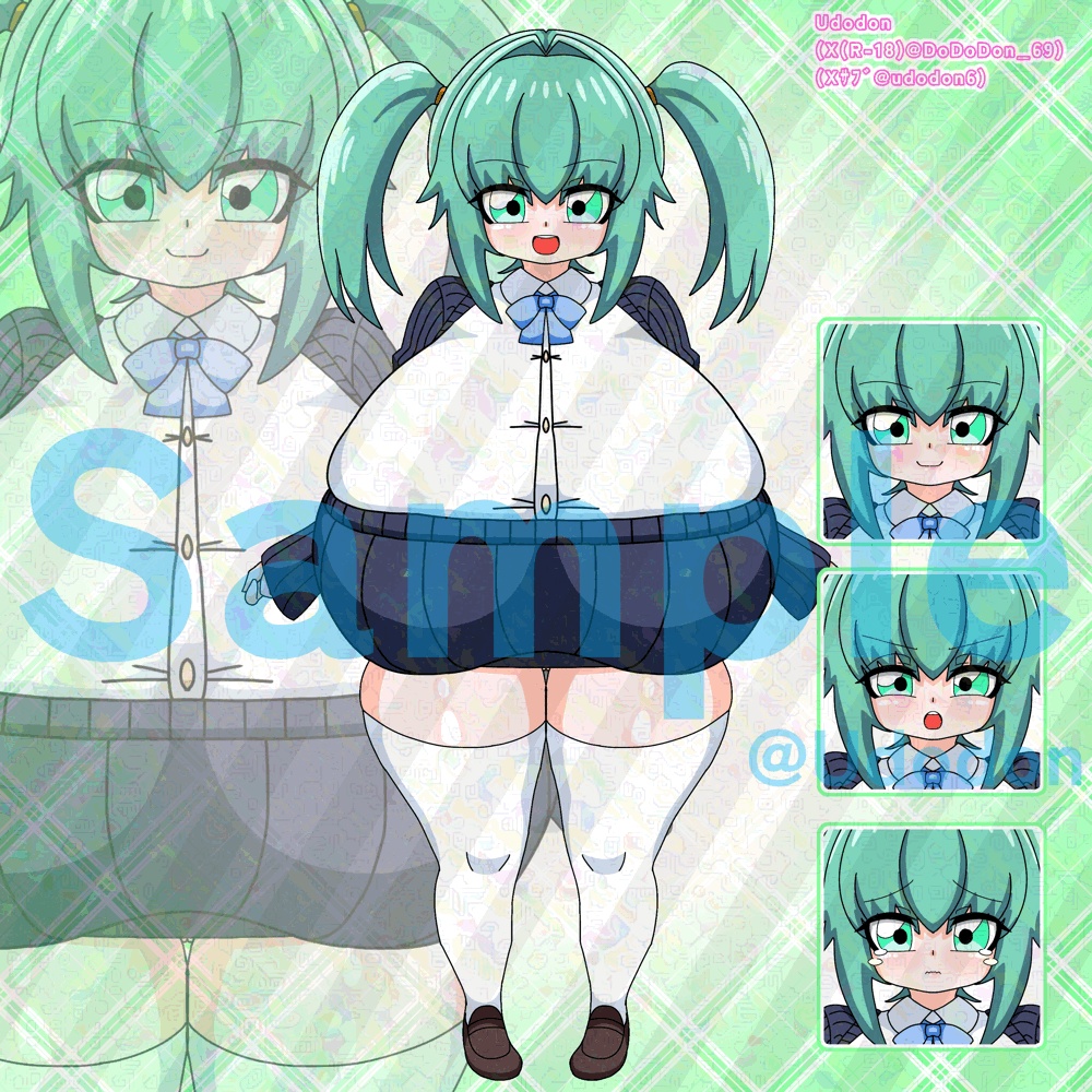 【動く!立ち絵】ぷるんぷるん動く!ツインテ女の子アニメーション素材集💚表情3種【背景透過GIF】