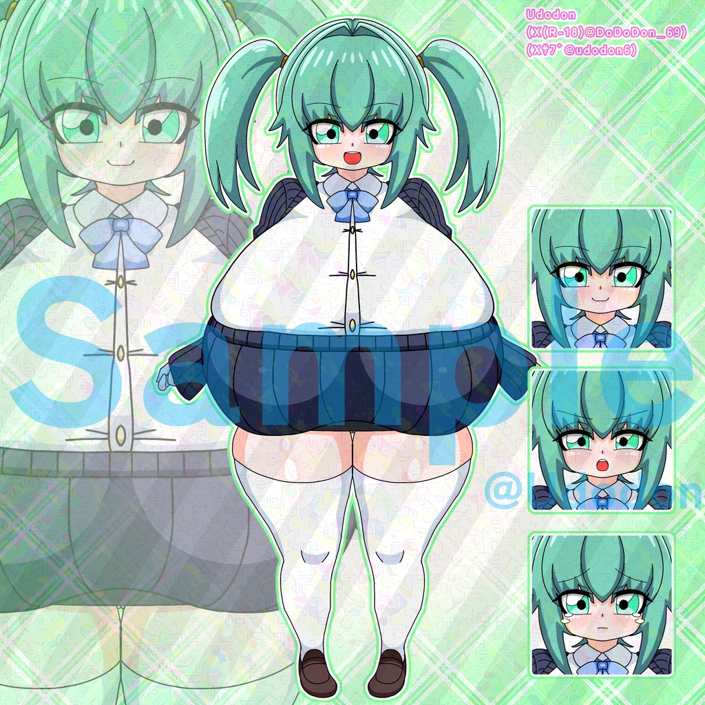 【動く!立ち絵】ぷるんぷるん動く!ツインテ女の子アニメーション素材集💚表情3種【背景透過GIF】