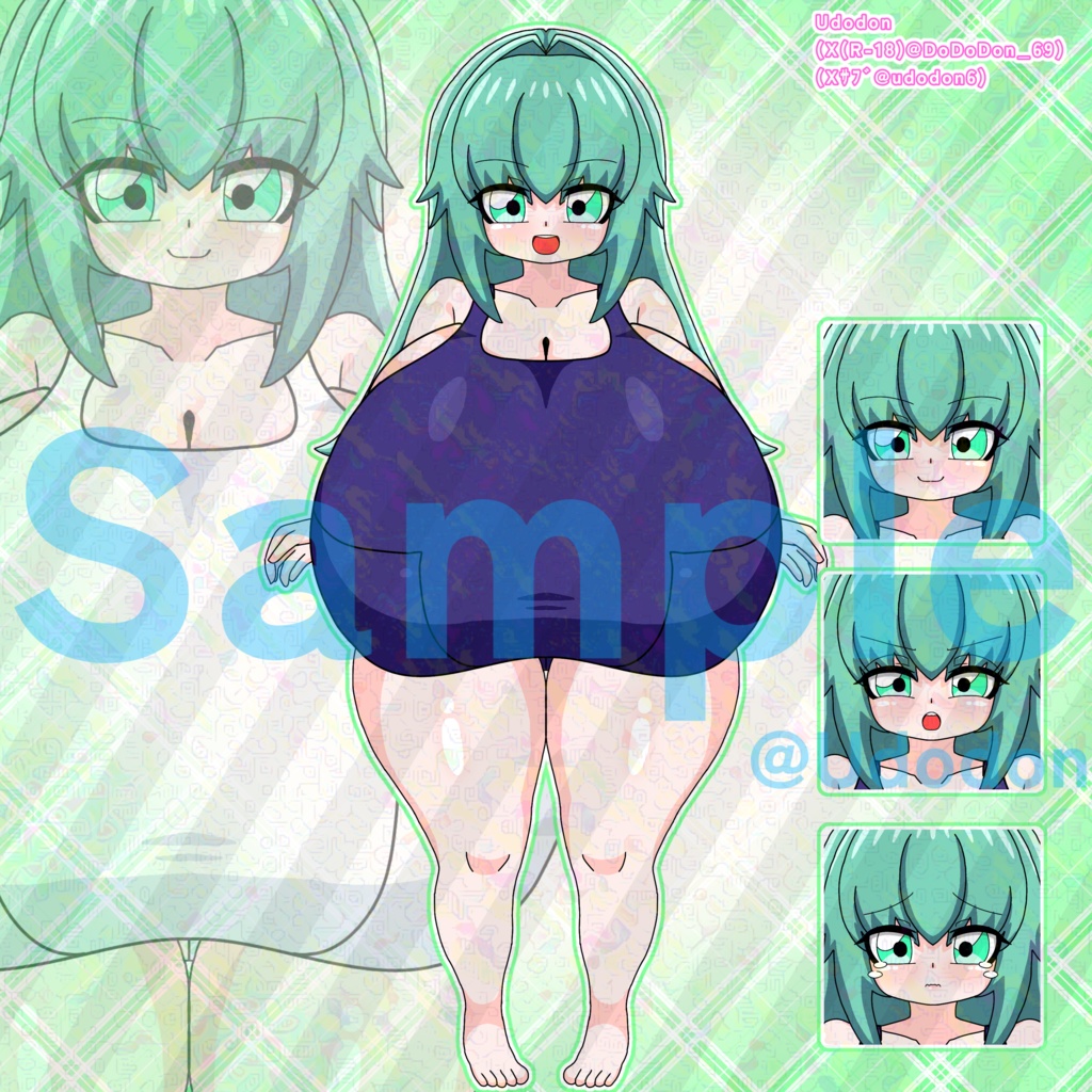 【動く!立ち絵】ぷるんぷるん動く!スク水の女の子アニメーション素材集💚表情3種 【背景透過GIF】