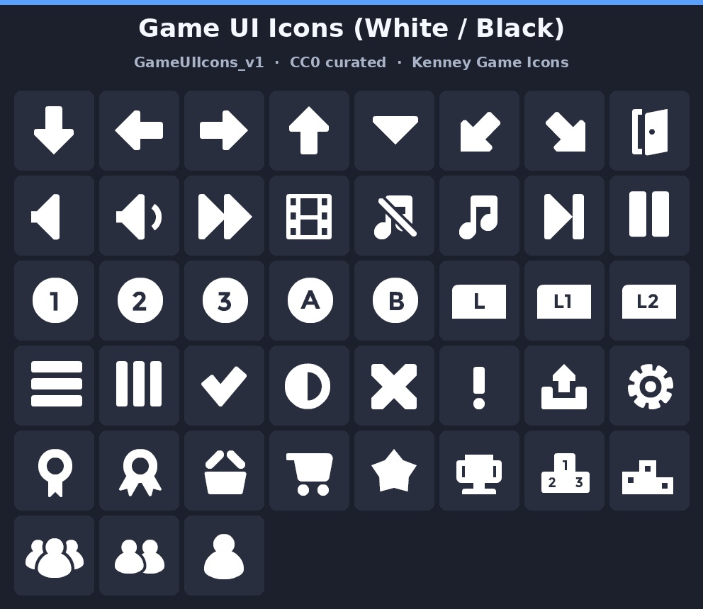 ゲーム向けUIアイコンセット（白黒）