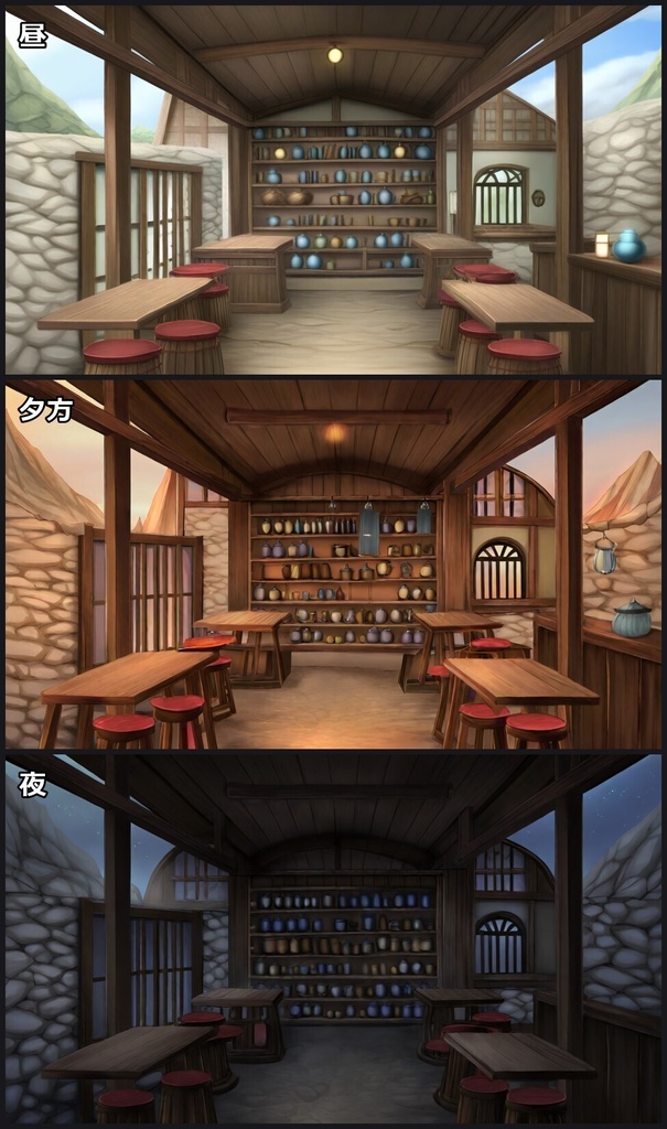 【背景60枚】中世ファンタジーの街|昼・夕方・夜差分【TRPG背景素材/ココフォリア/ゲーム素材】