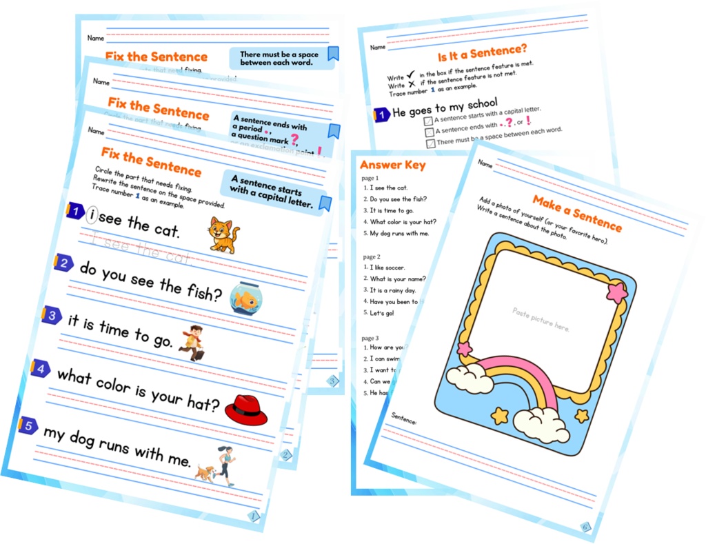 Fix the Sentence! English Worksheet Pack