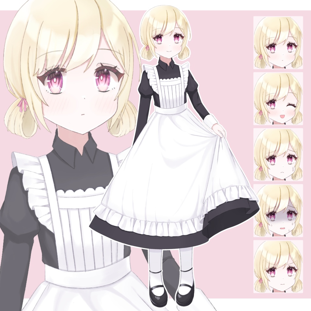【フリー素材】立ち絵素材11 金髪メイドの少女【表情22種】