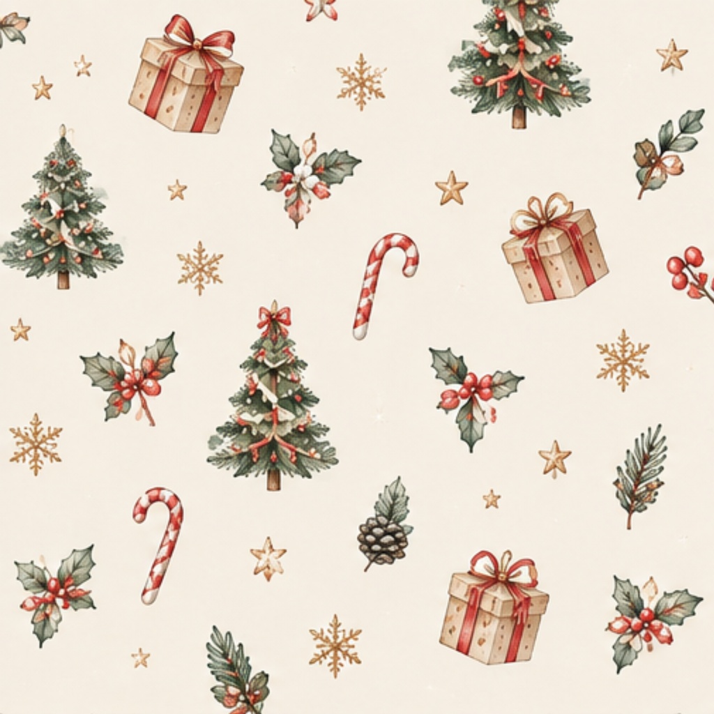 北欧ヴィンテージ クリスマス|大人かわいいシームレスデジタルペーパー 6枚セット|くすみカラー・PNG