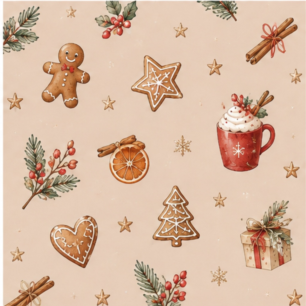 北欧ヴィンテージ クリスマス|大人かわいいシームレスデジタルペーパー 6枚セット|くすみカラー・PNG