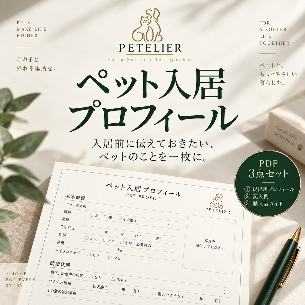 ペット入居プロフィール｜管理会社・大家さんへの提出補助PDF 3点セット