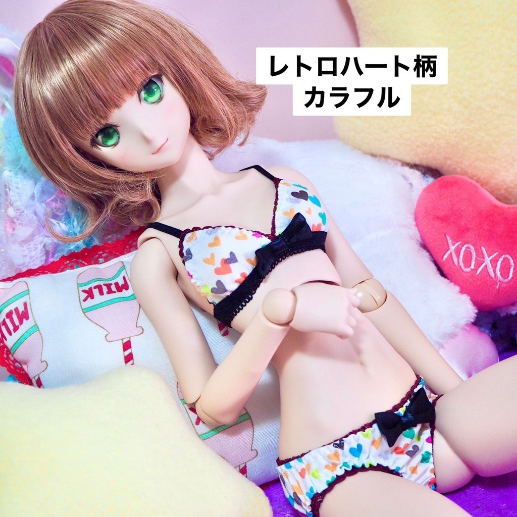 MDD/DD/DDdyサイズ 　ドール用下着『ピンク×水色ハート』『レトロハート』『ピンク×黒ハート』シリーズ