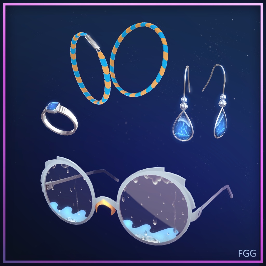 Silver Summer Accessories Set - Animated Sunglasses + Jewellery