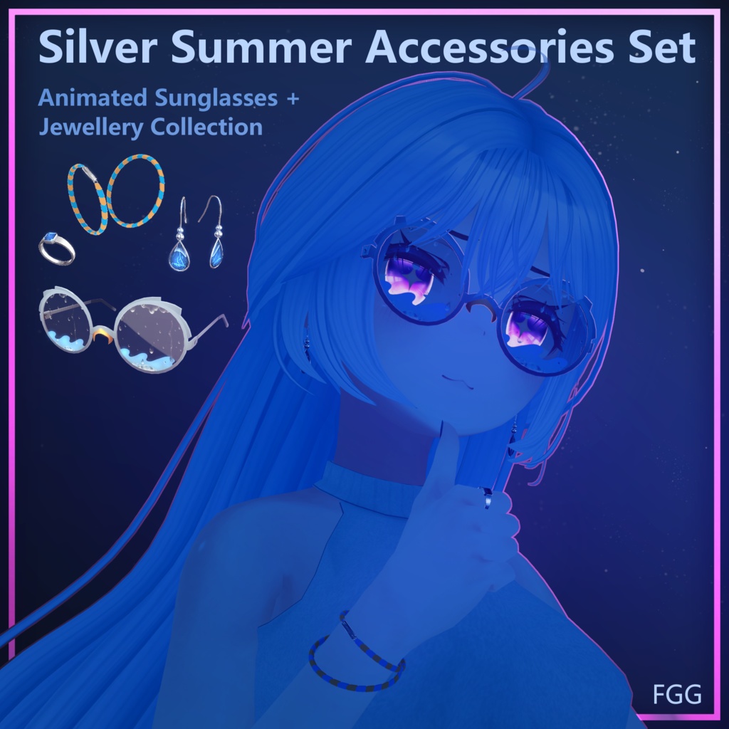 Silver Summer Accessories Set - Animated Sunglasses + Jewellery