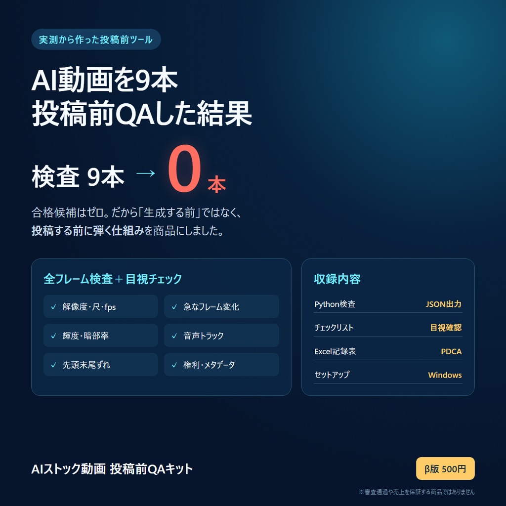 AIストック動画 投稿前QAキット β版｜全フレーム検査＋チェックリスト