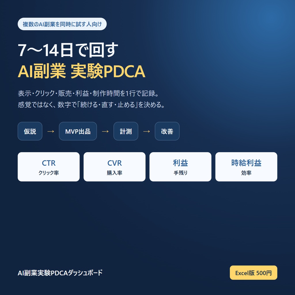 AI副業実験PDCAダッシュボード｜複数副業の売上・利益・CTRをExcelで一括管理