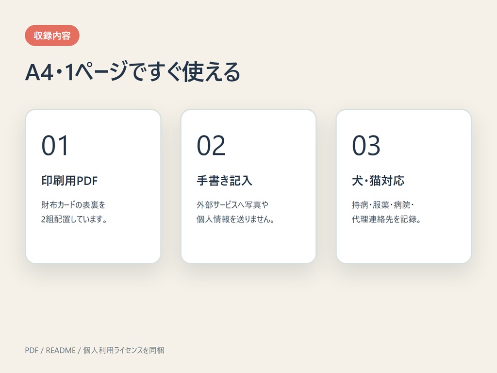 【無料PDF】留守番中のもしもに備える ペット緊急情報カード|犬猫対応