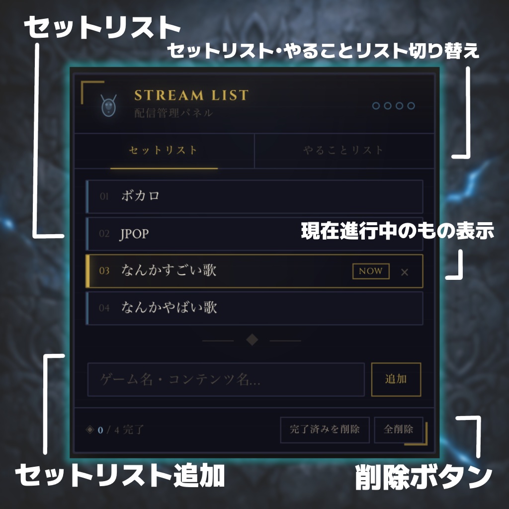 ◇4/13迄リリース記念20%off!!【OBSに置くだけ】配信用セットリスト&やることリスト 【VTuber・配信者向け】