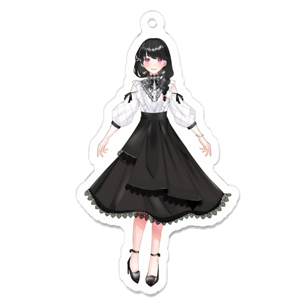 三つ編みリン子アクリルキーホルダー（黒）