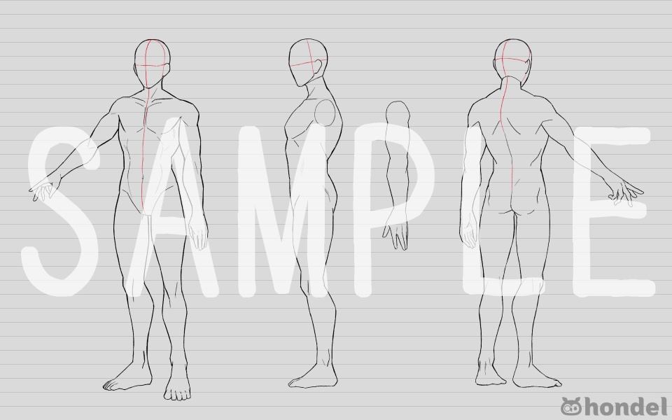 キャラデザ用素体三面図8種
