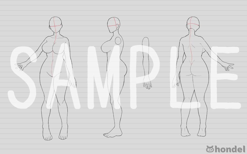 キャラデザ用素体三面図8種