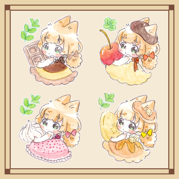ねこみみ娘のスイーツワンピース【ミニ原画】