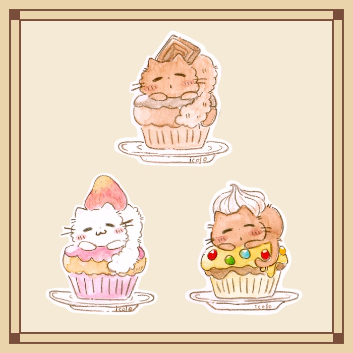 カップケーキ  クリームねこのせ【ミニ原画】